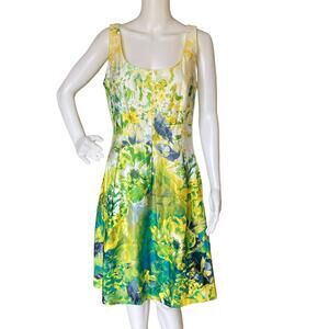Nine West Yellow and Green Floral Dress